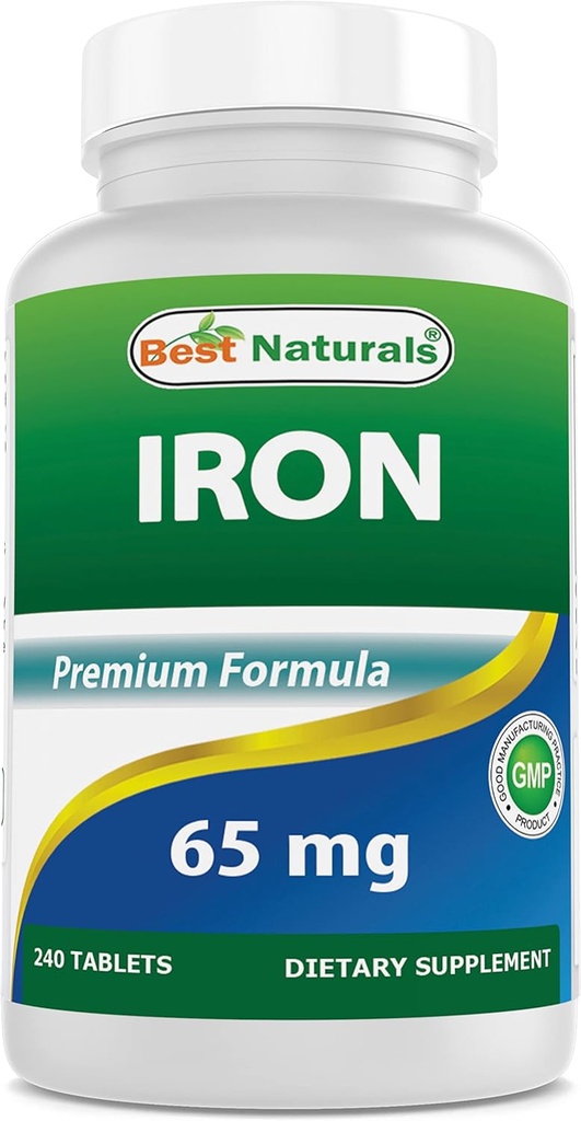 Bedste Naturals Iron Supplement - 65 mg - 240 tabletter - Non- GMO & Gluten Free
