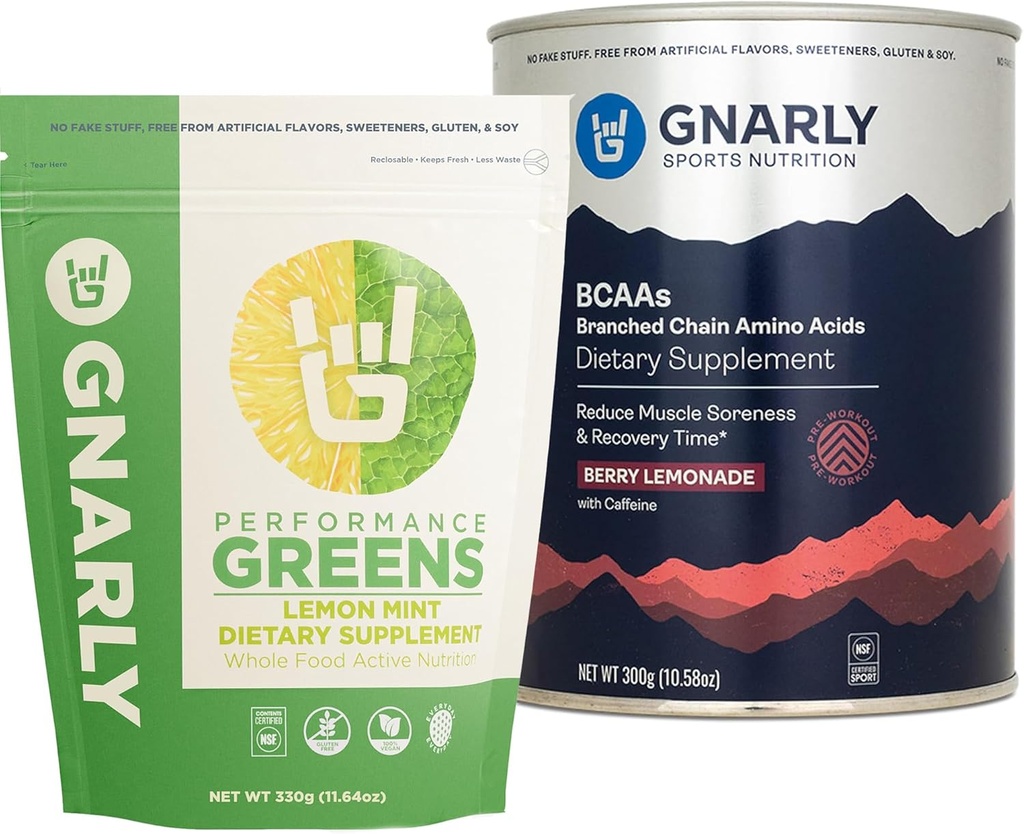 Gnarly Nutrition BCAAs Berry Lemonade (10.58oz) Performance Green Lemon Mint (11.64 oz)