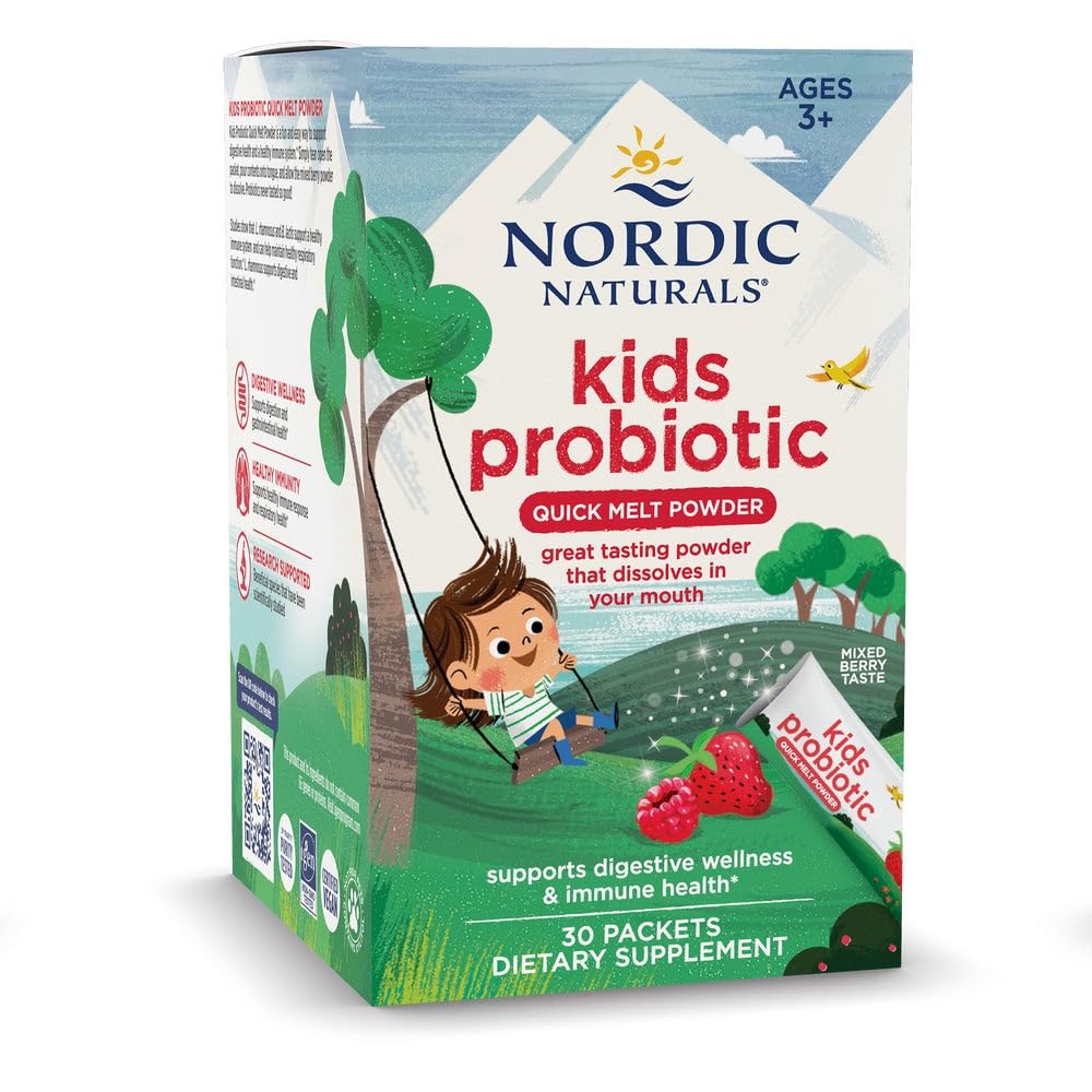 Nordic Naturals Kids Probiotiske Pixies, Blandet Berry - 30 Pakker - 3 Millioner CFU - fordøjelse Wellness, immunforsvar - Non- GMO, Vegan - 30 Servering