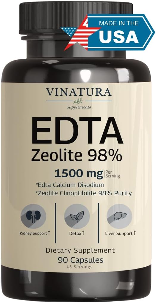 VINATURA EDTA Capsules - 1500mg per serv, USA Made & Tested, Liver Support - Edta Calcium Disodium, Kale Extract - 90 Capsules 45 Servings