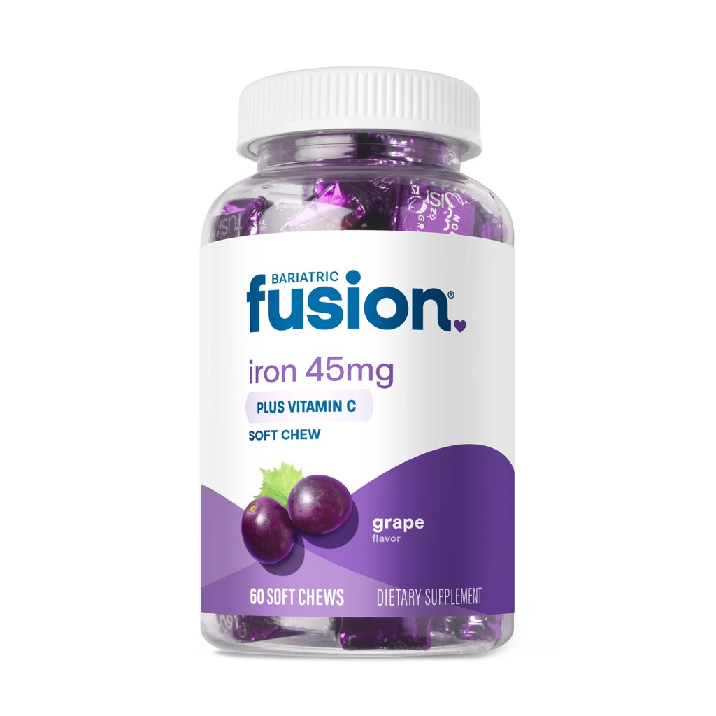 Bariatric Fusion jerntilskud til kvinder Anæmi 124; Chewable Iron med C-vitamin 124; Grape Flavored Soft Chew 124; Dødbringende på Mave Ferroholdige Fumarat for kvinder og mænd 124; Gluten Free