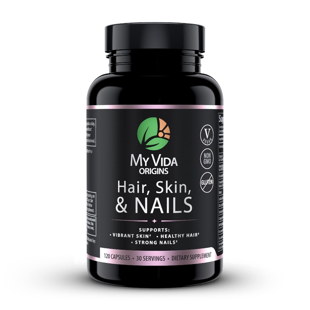Min Vida Origin Hår Hud og Nails • 124; Tykkere Hår, Stærkere Nails • 124; Understøtter Natural Beauty • 124; Zink, Biotin • E-vitamin • 124; Vegan 120 Kapsler 1 Måned Supply