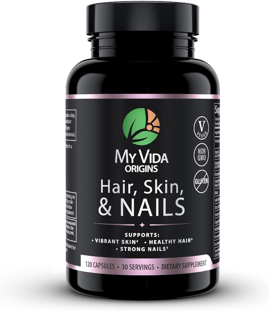 Min Vida Origin Hår Hud og Nails • 124; Tykkere Hår, Stærkere Nails • 124; Understøtter Natural Beauty • 124; Zink, Biotin • E-vitamin • 124; Vegan 120 Kapsler 1 Måned Supply