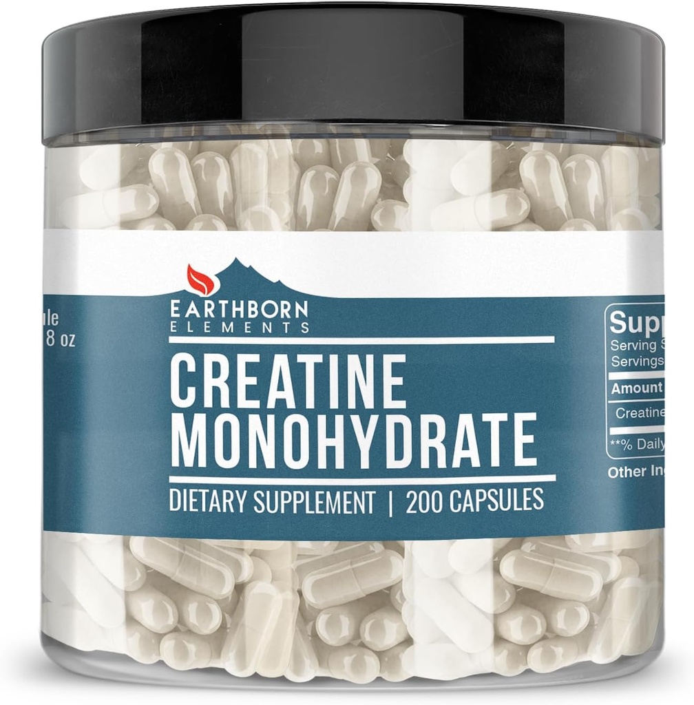 Earthborn Elements Creatinine Monohydrat 200 Kapsler, Pure & Ufortyndet, Ingen tilsætningsstoffer