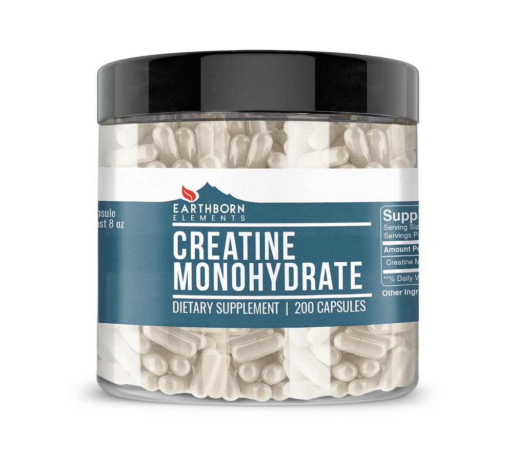 Earthborn Elements Creatinine Monohydrat 200 Kapsler, Pure & Ufortyndet, Ingen tilsætningsstoffer