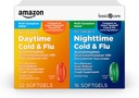 Basic Care Cold and Flu Relief, Daytime and Nighttime Combo Pack Softels, Powerful Cold Medicine for Day and Night Multi- Symptom Relief, 48 Count (Pack of 1)
