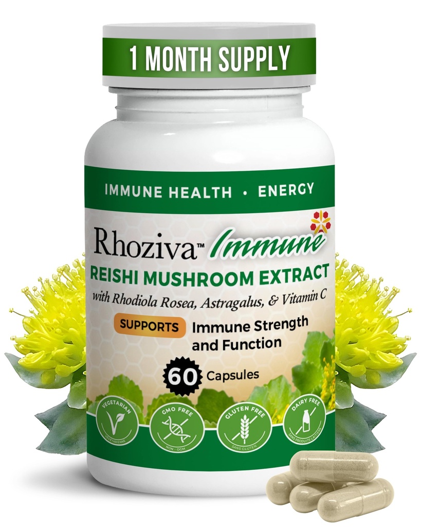 Immunstøtte, Energy Booster med C-vitamin, D3 og Zink supplement, Rhodiola Rosea, Reishi Mushroom Extract, Astragalus, Samlet Wellness og Daily Habit - 60 kapsler
