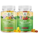 Bundle of Kids Gummies - DHA fedtsyrer Omega 3 6 9 for hjerne, immunstyrke & vision og multivitamin til immunforsvar med vitaminer A, C, D3, E, B6 & B12, zink & jod