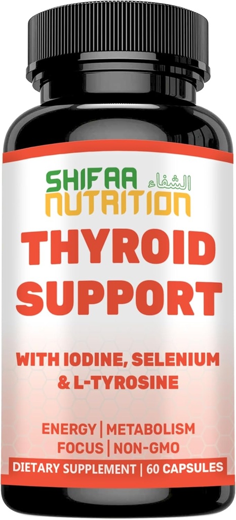 SHIFAA NUTRITION Halal Thyroid Support 30 Servering af ikke-GMO-relief supplement w / B12, jod, selenium, L-Tyrosine