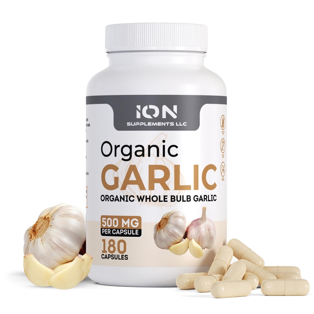 Ion Kosttilskud: 124; Herbal Organic Whole Bulb Hvidløg Kapsler: 124; 500 mg per Cap, 180 Caps: 124; Ingen Fylder eller Flow Agenter: 124; 100% naturlige rødder