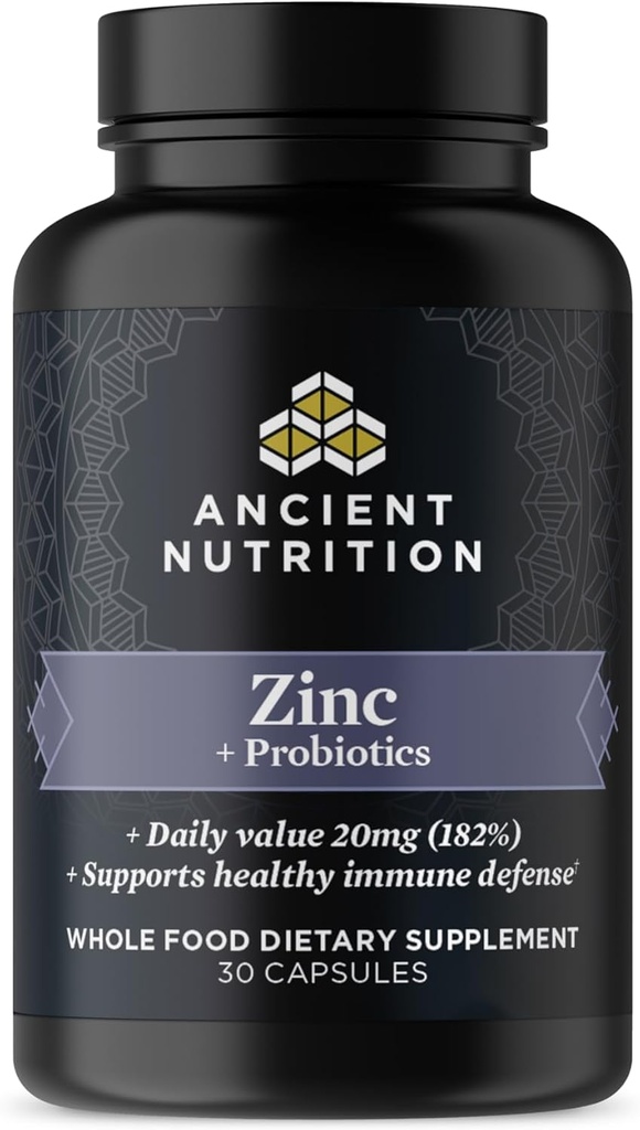 Ancient Nutrition Probiotika og zink supplement, understøtter sundt immunsystem og tandkød sundhed, Lavet uden GMO 'er, Superfood supplement, Paleo og Keto Friendly, 30 Greve