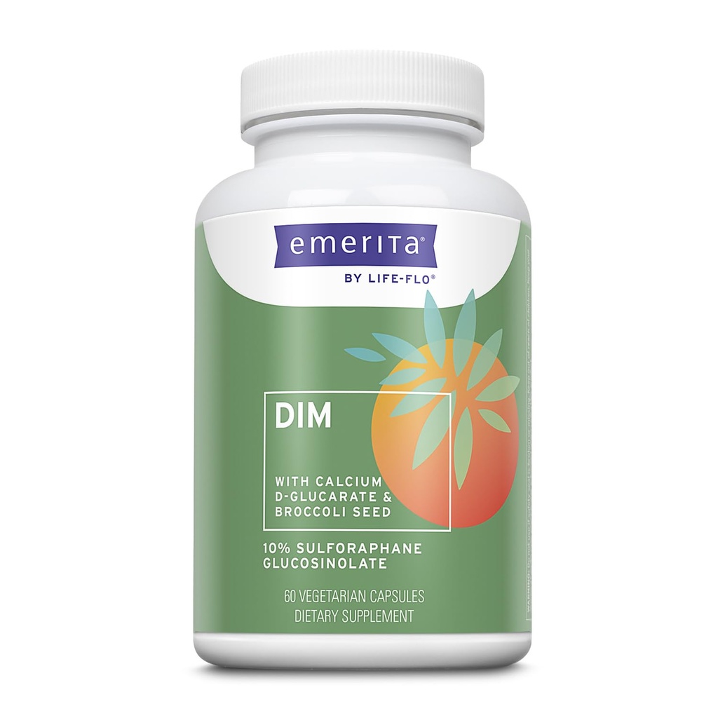 Emerita by Life- flo DIM Supplement, Balancing Support for Women with 100mg DIM Plus Calcium D- glucarat og Broccoli Seed Extract, 60- Day Garanti, Ikke testet på dyr, 30 Servering, 60 VegCaps