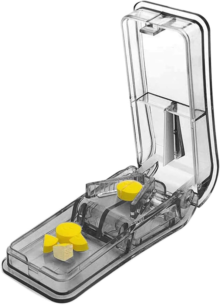 Pill Cutter til små eller store piller. Den bedste multiple Pill Splitter nogensinde! Design i USA. Doubles som en Pill Box. Ikke egnet til små piller. Keychain Pill Holder Som en bonus. (Gray)