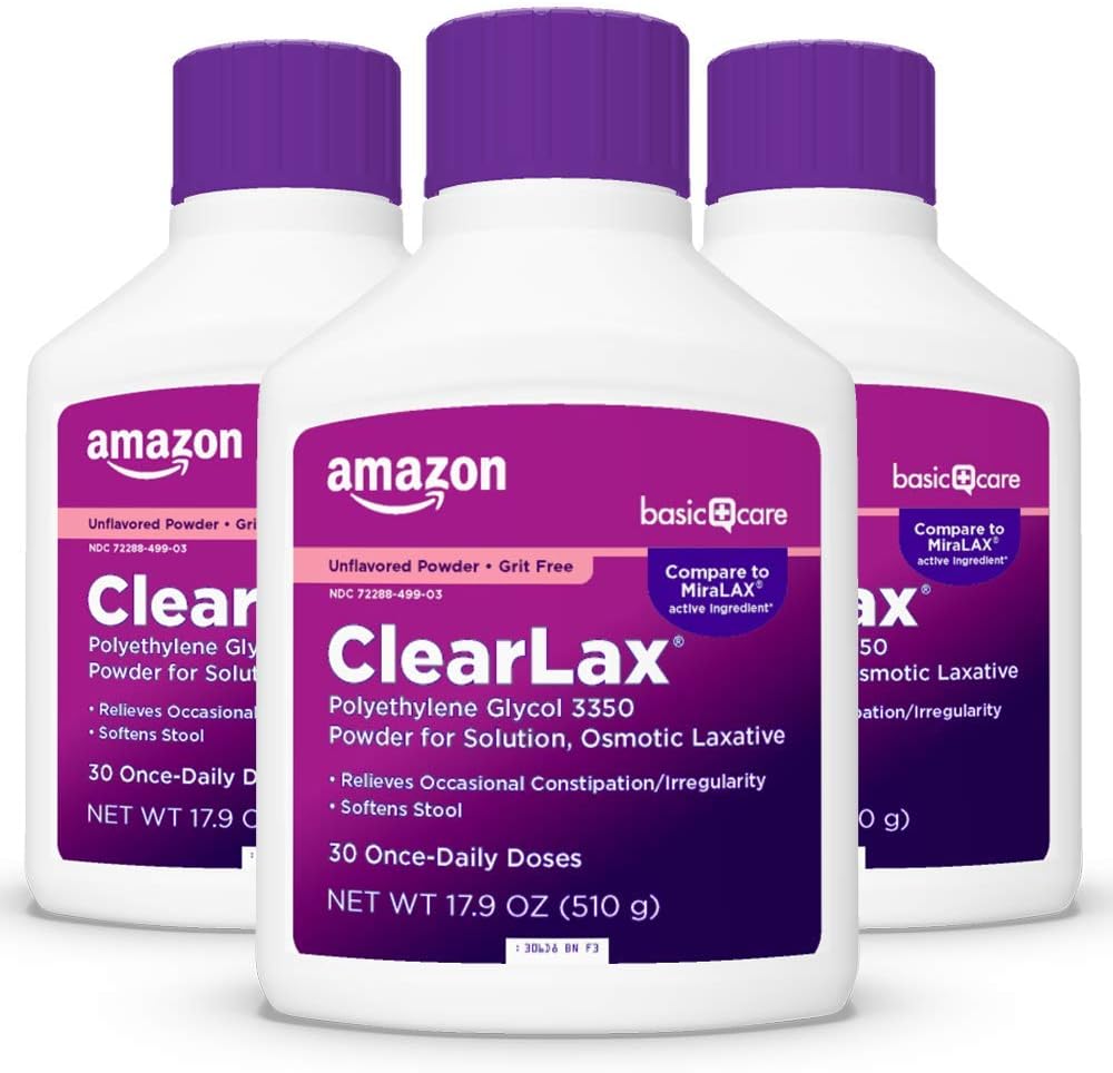 Basic Care ClearLax, Polyethylen Glycol 3350 Powder for Solution, Osmotic Laxative, Unflavored, 1,11 pund (pakning med 3)