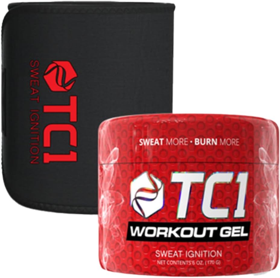 TC1 Sved Mere Bundle omfatter regelmæssig størrelse Sweat bælte og tematisk Sweat Gel workout Enhancer med Capsaicin