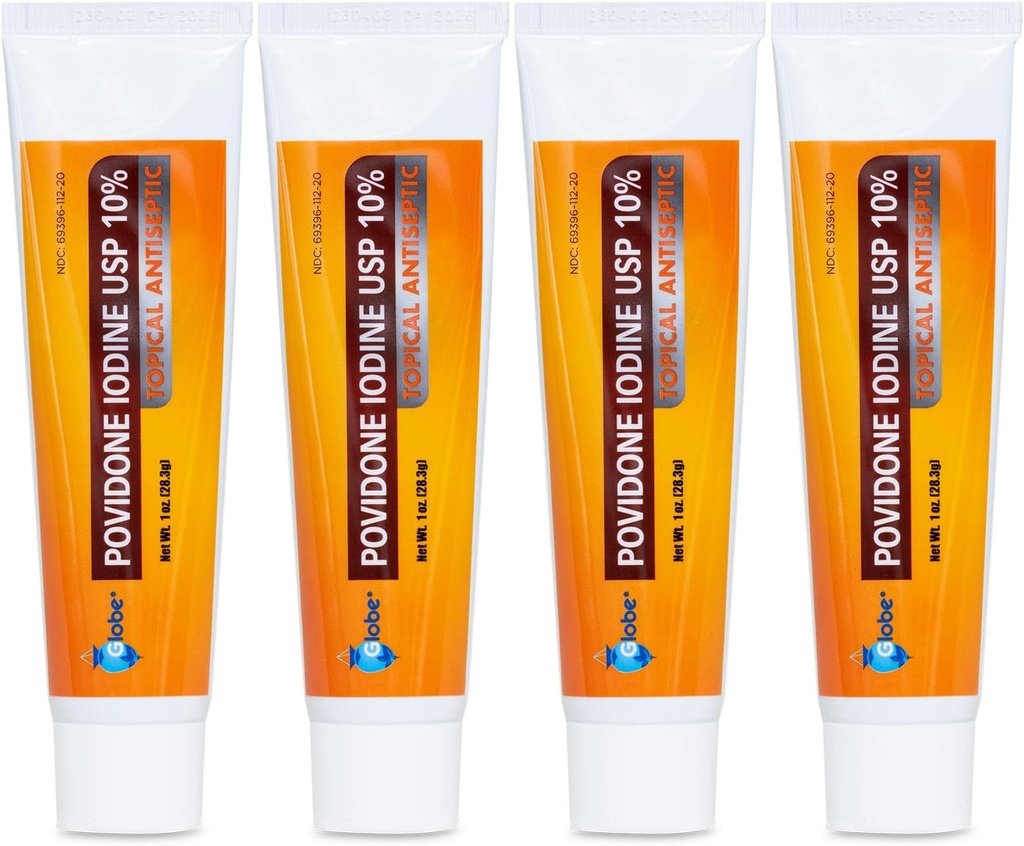 Globe (4 Pack) Povidon Jod 10% førstehjælp Salve 1 Oz, for Cuts Scrapes Burns (Sammenlign med betadin)