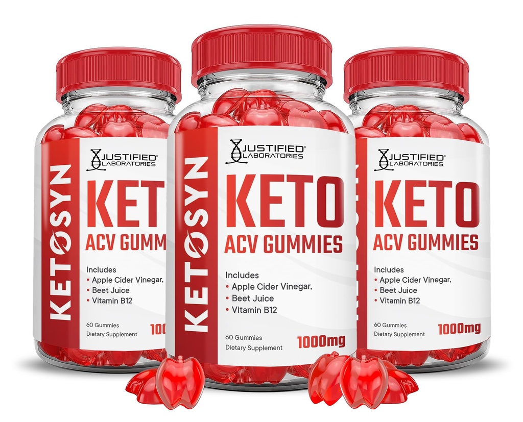 Justified Laboratories (3 Pack Ketosyn Keto ACV Gummies Advanced Formel 1000MG Ketosyn Ketosyn Keto Gummies Apple Cider Vinagar Formuleret med Pomegranate Beet Juice Powder B12 Vegan Non GMO 180 Gummys