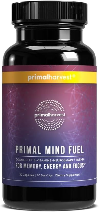 Brain Supplement af Primal Høst, Primal Mind Fuel Brain Booster for Focus, Energy, Clarity, og Brain Health 30 Capsules Nootropics Brain Support Supplement for mænd og kvinder