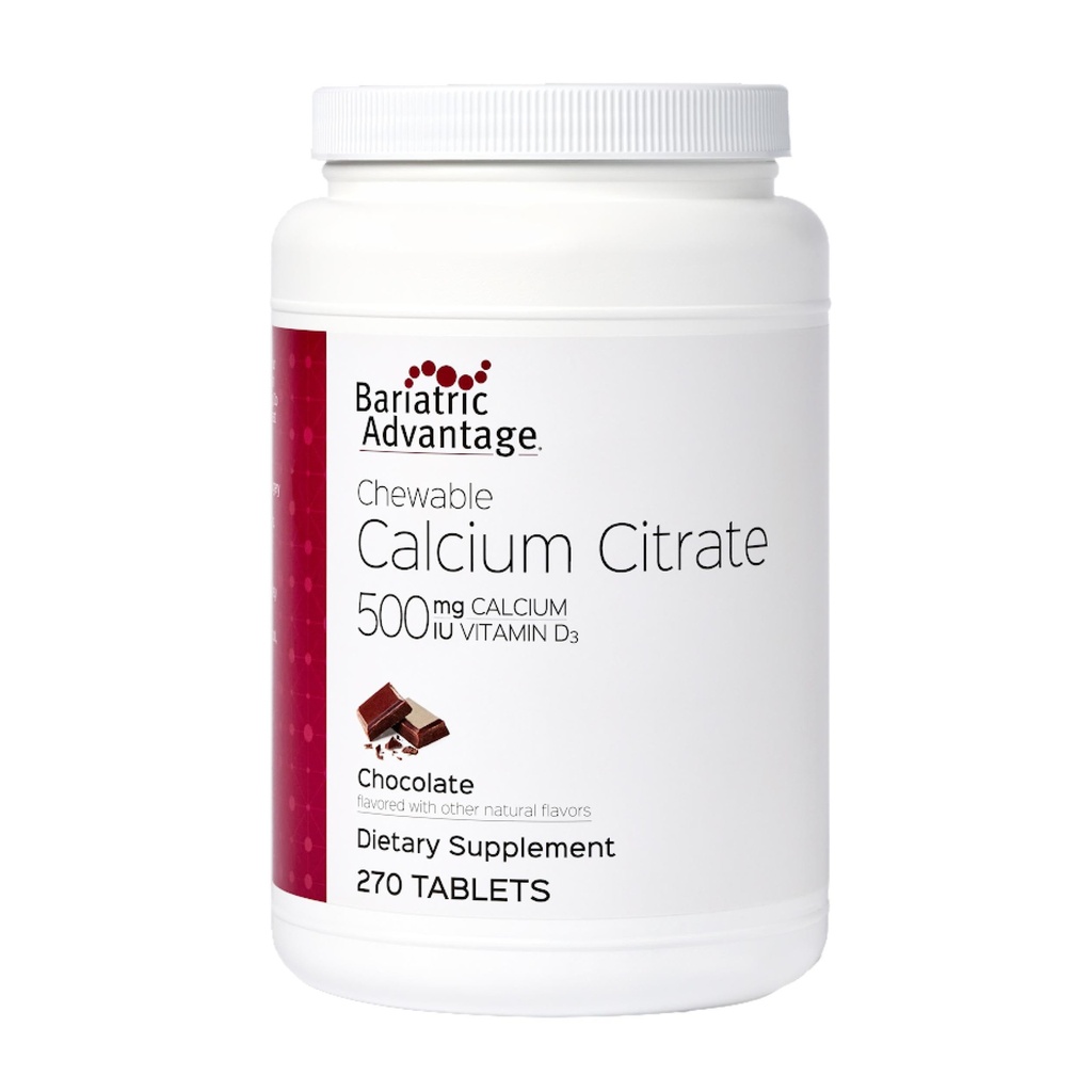 Bariatric Advantage Calcium Citrate Chewable 500 mg - for Bariatric Kirurgi Patienter - Høj- potens, Easy- Digest Tablets - Calcium Citrate - Knoglestyrke Kosttilskud * - 270 Tæl - Chokolade