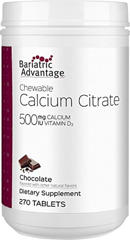Bariatric Advantage Calcium Citrate Chewable 500 mg - for Bariatric Kirurgi Patienter - Høj- potens, Easy- Digest Tablets - Calcium Citrate - Knoglestyrke Kosttilskud * - 270 Tæl - Chokolade