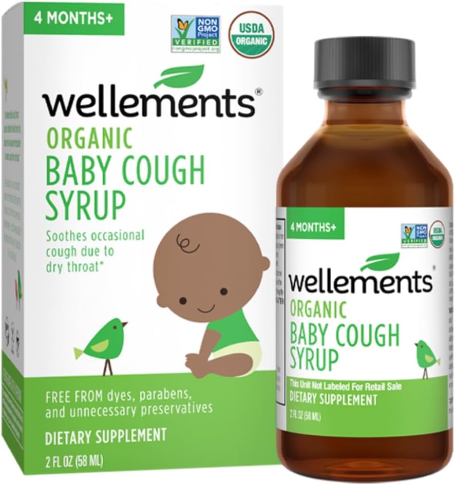 Wellows Organic Daytime Baby Hough Syrup Note 124; Lindrer lejlighedsvis Hough På grund af tør hals * Note 124; 2 Fl Oz, 4 Måneder +
