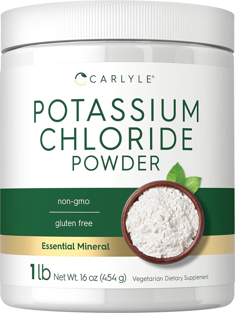Carlyle Kalium Chloride Powder Supplement 16 oz - 124; Food Grade - 124; Salt Substitute - 124; Vegan, Vegetar, Non- GMO, Gluten Free