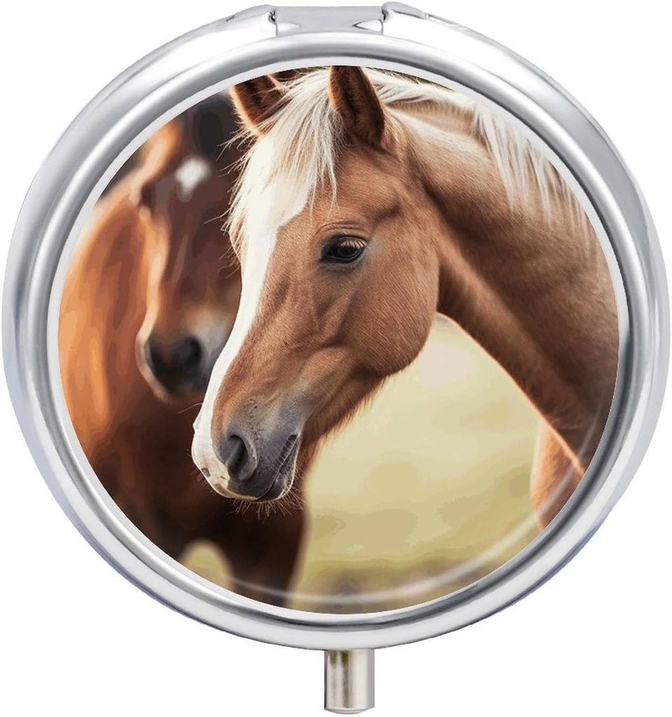 Pill Case 3 Compartments Portable Pill Box Vandtæt Adorable Horse Pill Organizer Round Medicine Organizer Pill Holder for Supplements Fish Oils Vitaminer