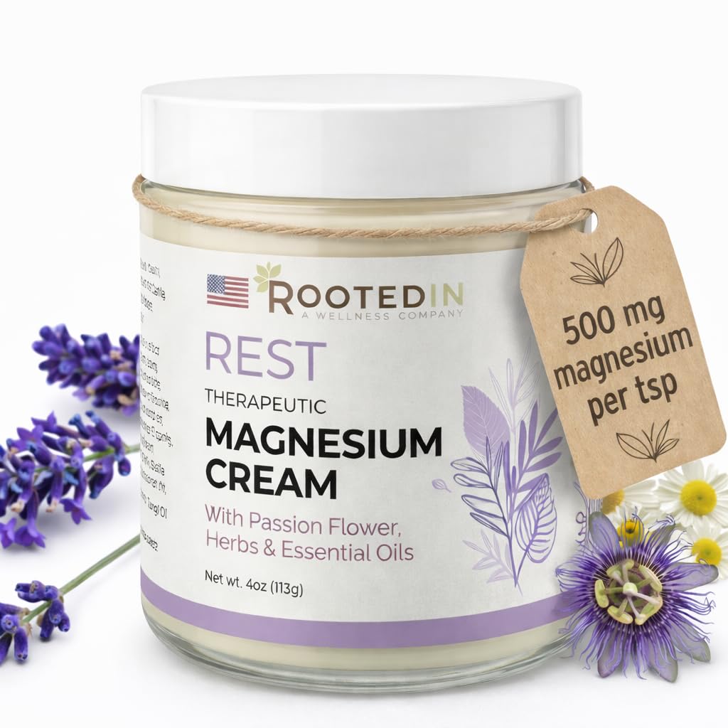 Rooted in Hvile Magnesium Lotion for Sleep - Science Backed Sleep Aid - 2X Mere Magnesium Chlorid - Hurtig, effektiv afslapning med Lavendel, Passion Flower & Kamille - Made in USA - 4 oz