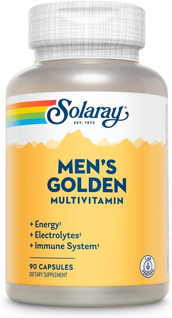 SOLARAY Mænds Golden Multivitamins124; Elektrolyter, Immunitet, Prostata, Energi; 124; Vitamin A, C, E, B1, B2, B6, B12, D-vitamin, Calciums124; 90ct, 30 Serv.