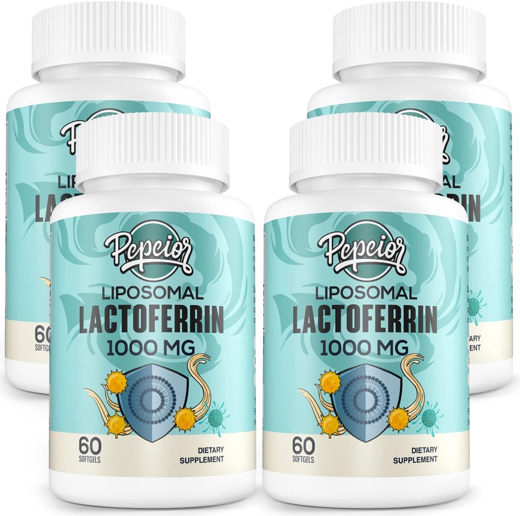 Liposomal Lactoferrin 1000 mg Diet - Maksimeret Lactoferrin - En komponent i colostrum - til jernabsorption og immunfunktion Lactoferrin Kosttilskud til voksne, 60 Softgel (4 Flaske)