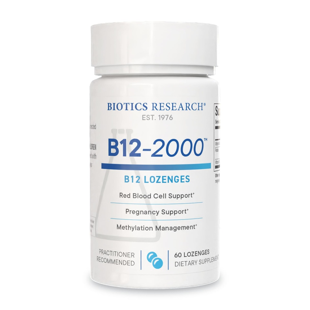 Bioteknologi Forskning B12-2000 ™ Vitamin B12 2000 mcg, B6, Folate- B12 Sublingual Lozenges, Methylation Support, Høj Potens, Meget Absorbable, Natural, Berry Flavor, Opløser Nemt -60 Greve