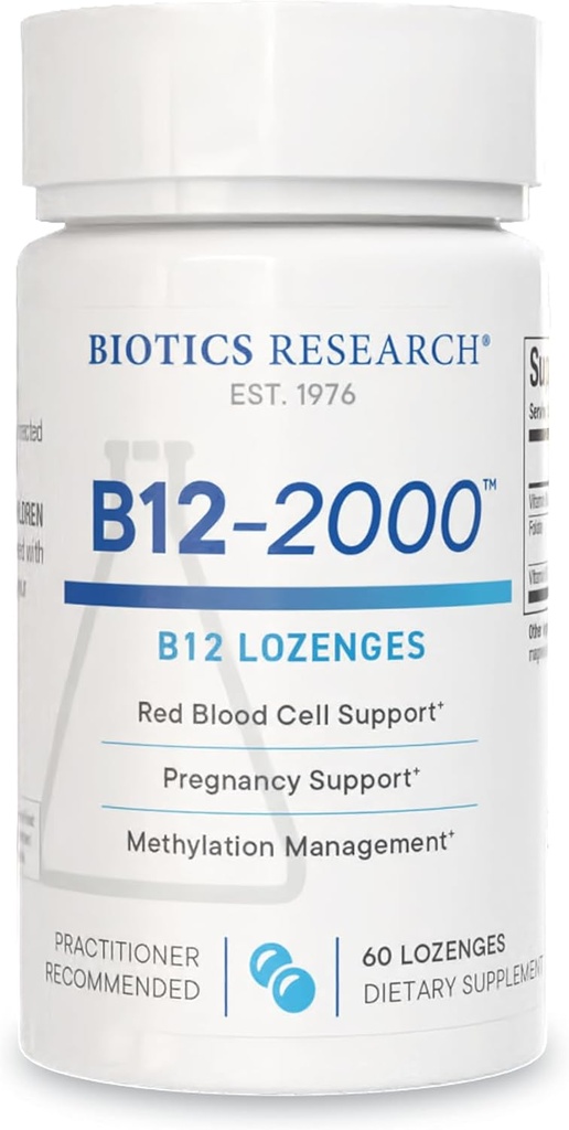 Bioteknologi Forskning B12-2000 ™ Vitamin B12 2000 mcg, B6, Folate- B12 Sublingual Lozenges, Methylation Support, Høj Potens, Meget Absorbable, Natural, Berry Flavor, Opløser Nemt -60 Greve