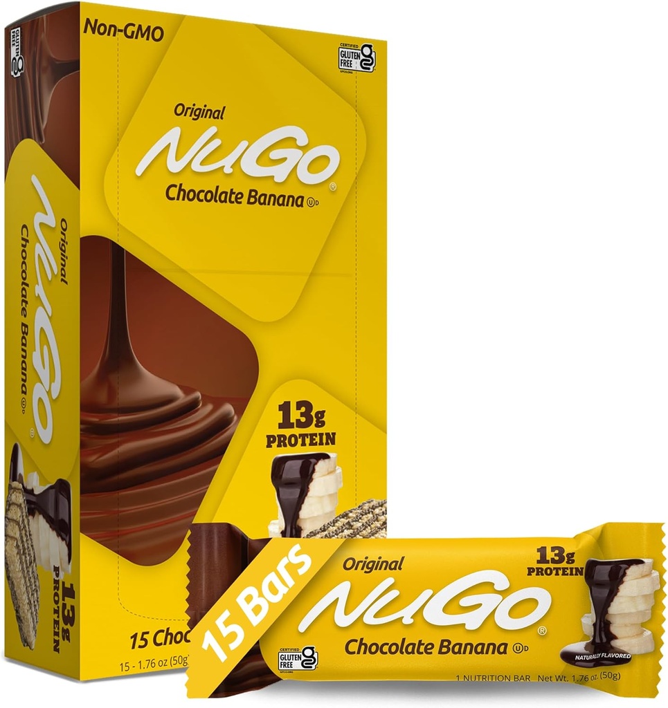 NuGo Protein Bar, Chocolate Banana, 13g Protein, Gluten Free, 15 Count