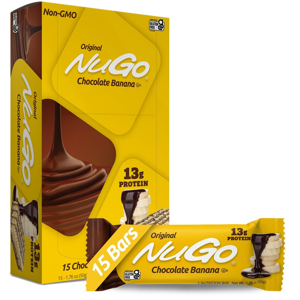 NuGo Protein Bar, Chokolade Banan, 13g Protein, Gluten Free, 15 Greve