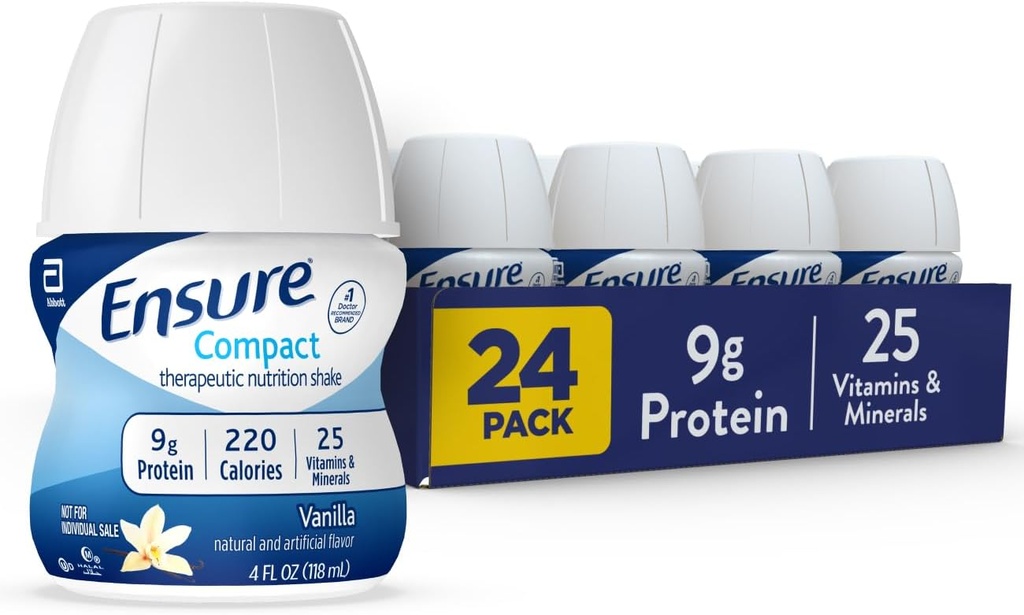 Sikre kompakt ernæring rystes med 9g protein og 25 vitaminer og mineraler, vanille, 4 fl oz, pakke med 24