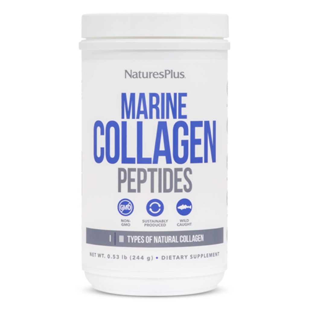 NaturePlus Marine Collagen Peptider, Unflavored - 0,54 lb - Hår, Hud, Negle & fælles sundhed, immunsystemet support - Gluten fri, ikke-GMO - 20 Servere