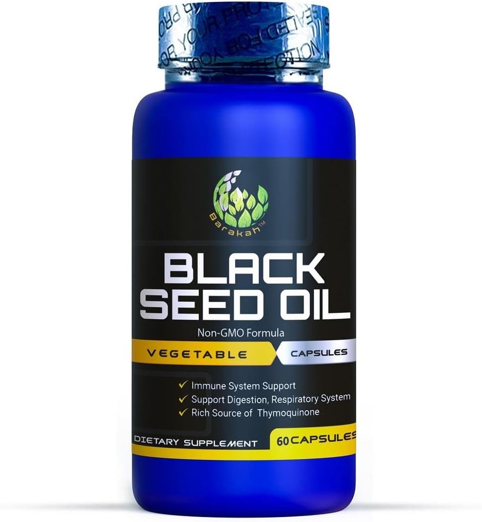 Black Seed Oil Capsule, non-GMO, Vegan, Halal, Cold- Pressed, Premium kvalitet, 100% Flydende Pure Blackseed Oil Kapsler, 60 Greve, 1000 mg pr Servering