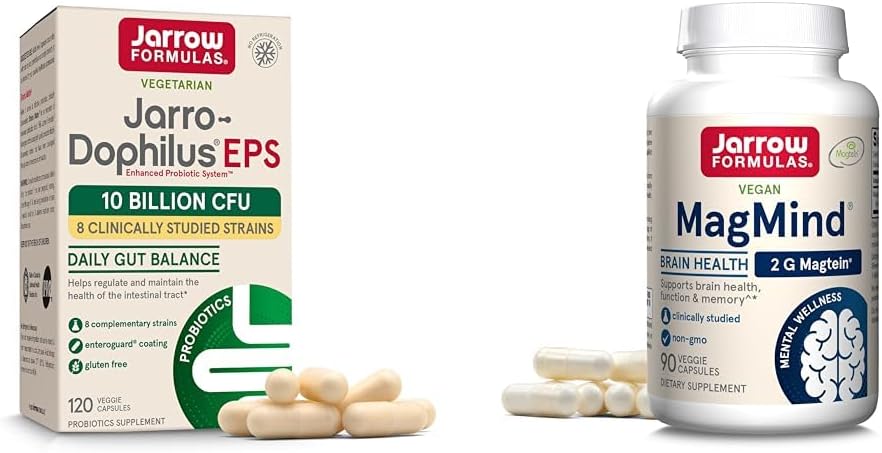Jarrow Formulas Probiotika 10 milliarder CFU og MagMind hjerne sundhed supplement Bundle