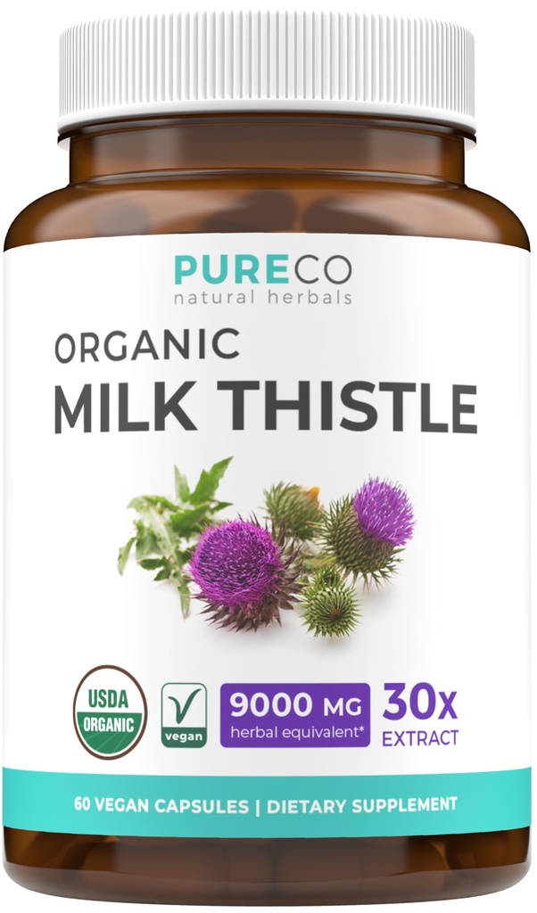 USDA Organic Milk Thistle Capsules - 80% Silymarin Supplement for Lever Support - Super koncentreret 300mg af 30: 1 Milk Thistle Extract Tilsvarende 9.000mg - Milk Thistle Lever Detox 60 Day Supply
