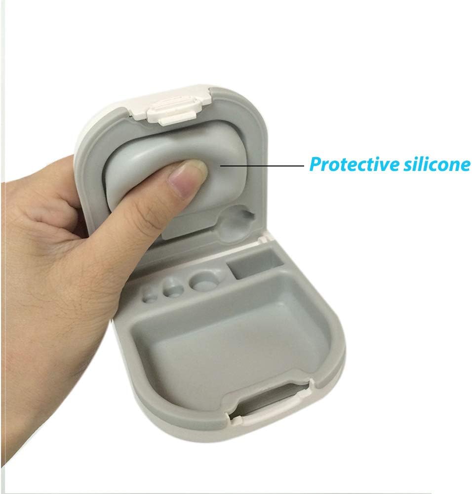 Høreapparat sag med batteri Opbevaring Slot Hard Small 0,59 "* 2,44" * 1,57 ", Silicone Cushion, for ITE, BTE hørelse hjælpemidler (hvid)
