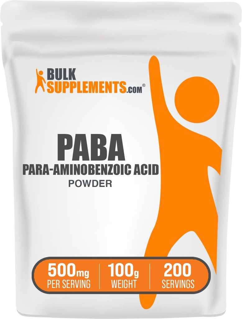 BulkSupplements.com PABA Powder - para Aminobenzoic Acid, PABA Supplement for Wellness - Vegan & Gluten Free, 500mg per Serving, 100g (3,5 oz) (Pack of 1)