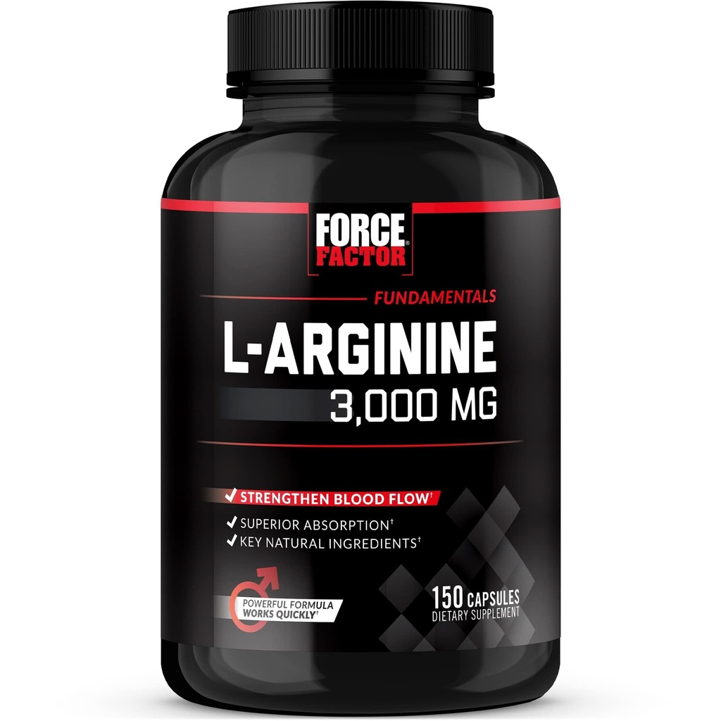 Kraftfaktor L- arginin nitrogenoxid supplement med BioPerine til at hjælpe med at opbygge muskler og støtte stærkere blodgennemstrømning, cirkulation, næringsstof levering, og pumper, L- arginin 3000mg, 3g, 150 kapsler