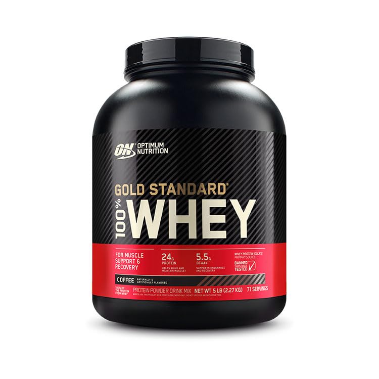 OPTIMUM NUTRITION GOLD STANDARD 100% Whey Protein Powder, Coffee, 5 Pound