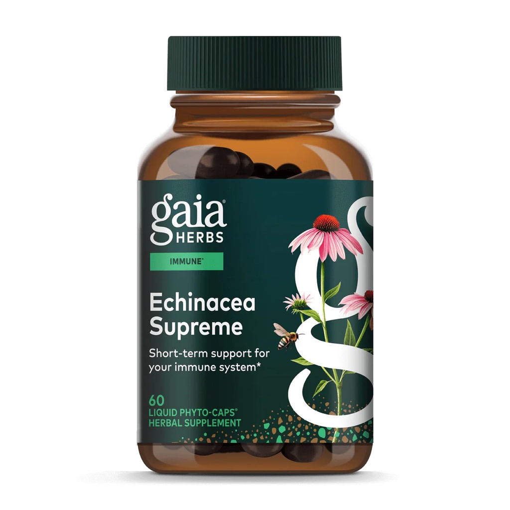 Gaia urter Echinacea Supreme - immunsupporttillæg - Echinacea purpurea & Angustifolia Blend to Support Immunsystem * - 60 Vegansk flydende Phyto- kapsler (30- dages forsyning)