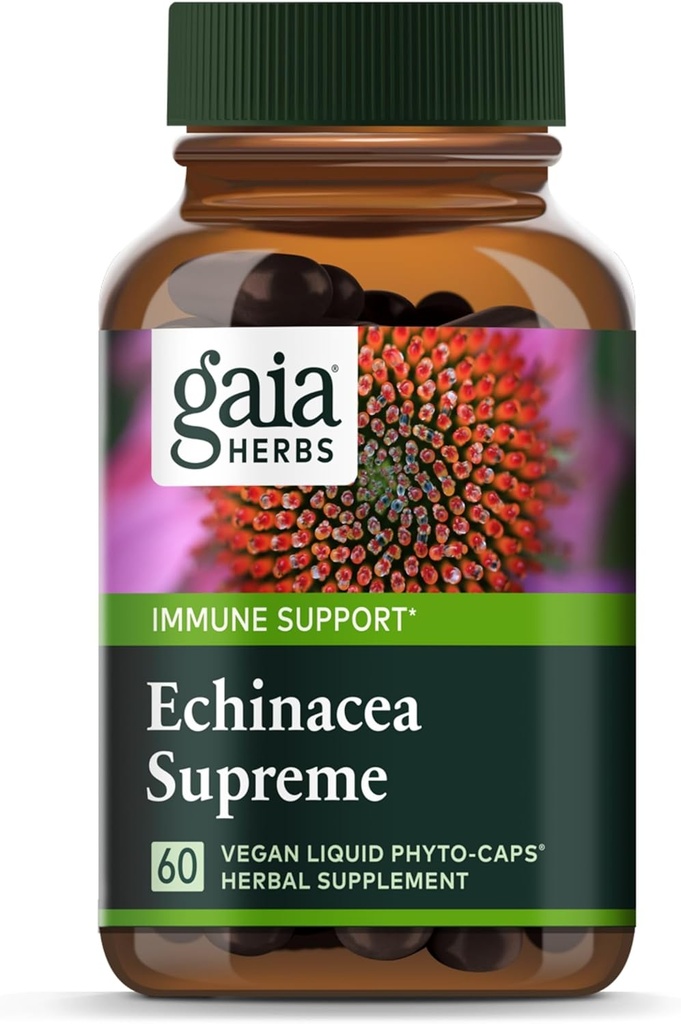 Gaia urter Echinacea Supreme - immunsupporttillæg - Echinacea purpurea & Angustifolia Blend to Support Immunsystem * - 60 Vegansk flydende Phyto- kapsler (30- dages forsyning)