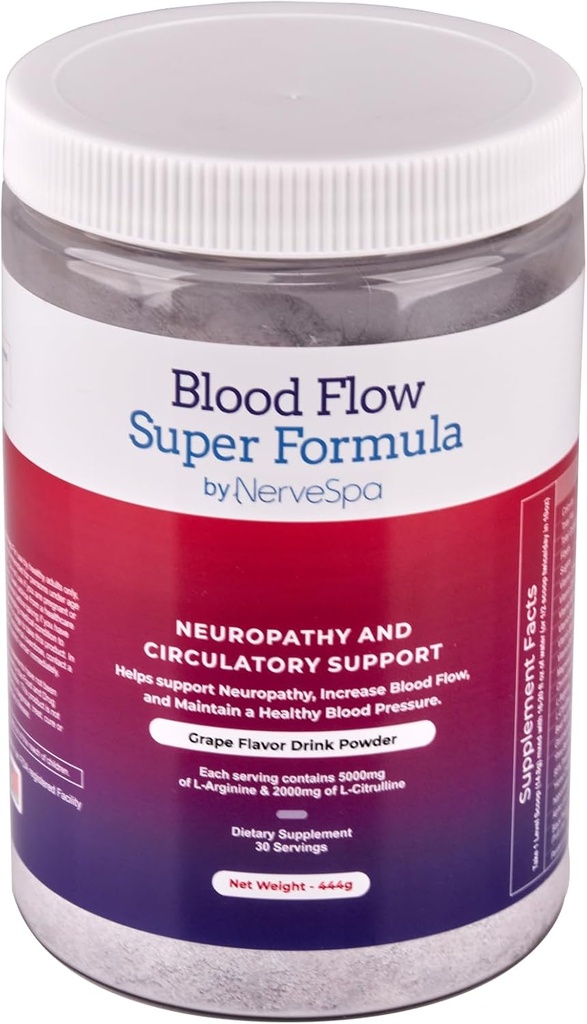 Blood Flow Super Formel neuropati drik pulver af Nerve Spa, Høj koncentration af L 'Arginin og Citrullin, til Boost cirkulation og støtte Neurologisk Sundhed - 444 Bedste / 30 portioner