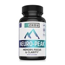 Zhou Neuro- Peak - Brain Supplements for Memory and Focus, Nootrop for Mænd & Kvinder, Brain Support Pill for Voksne, Brain Vitaminer - 30 Veggie Kapsler (pakke med 1)
