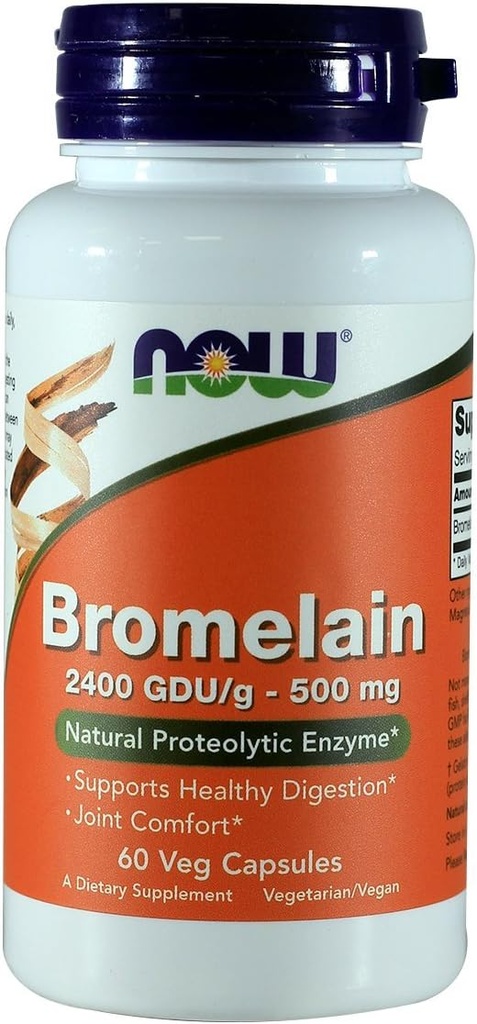 NOW Bromelain 2400 GDU, 500mg, 60 kapsler (pakke med 2)