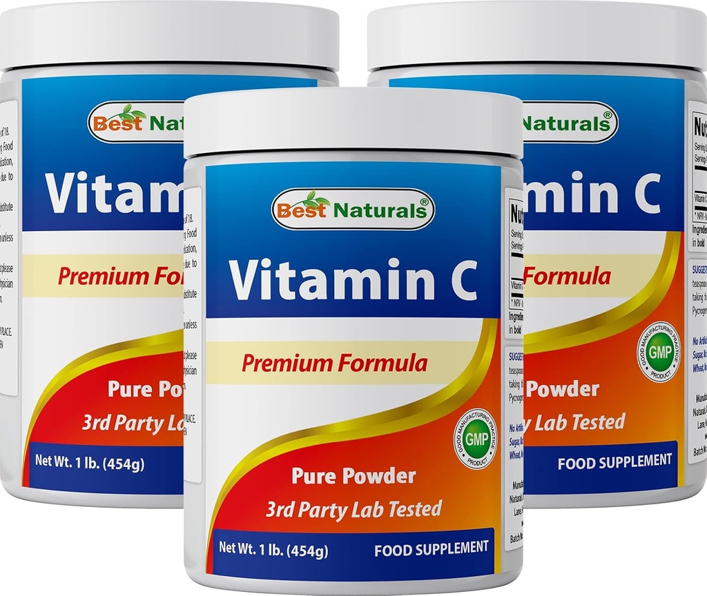 Bedste Naturals 100% Pure Vitamin C Pulver Non- GMO 1 LB (454 Bedste) Pulver (Også kaldet Ascorbic Acid) (1 LB (pakke med 3))