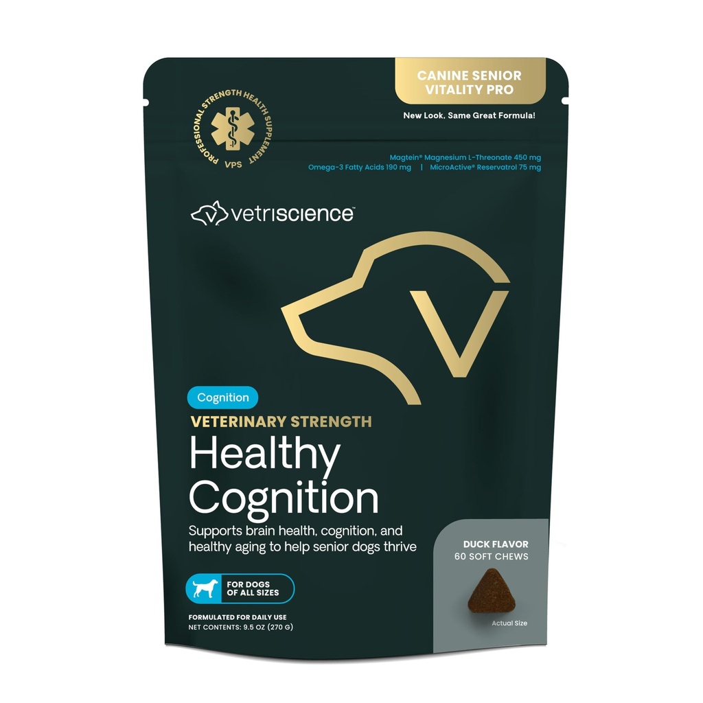 VetriScience Veterinary Strength Sund Kognition Chews - Senior Wellness Supplement for Hunde - Understøtter kognition, immunfunktion & Metabolisme - 60 Greve